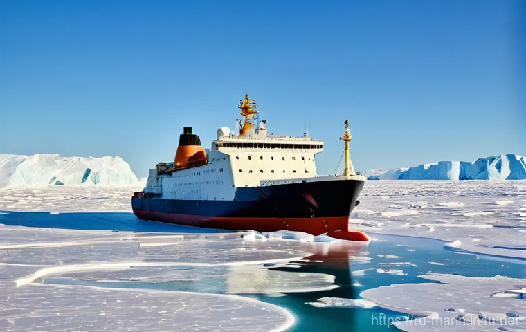 해양 정책과 법률 - **Prompt for Northern Sea Route Navigation:**
    "A powerful, modern Russian nuclear icebreaker, li...