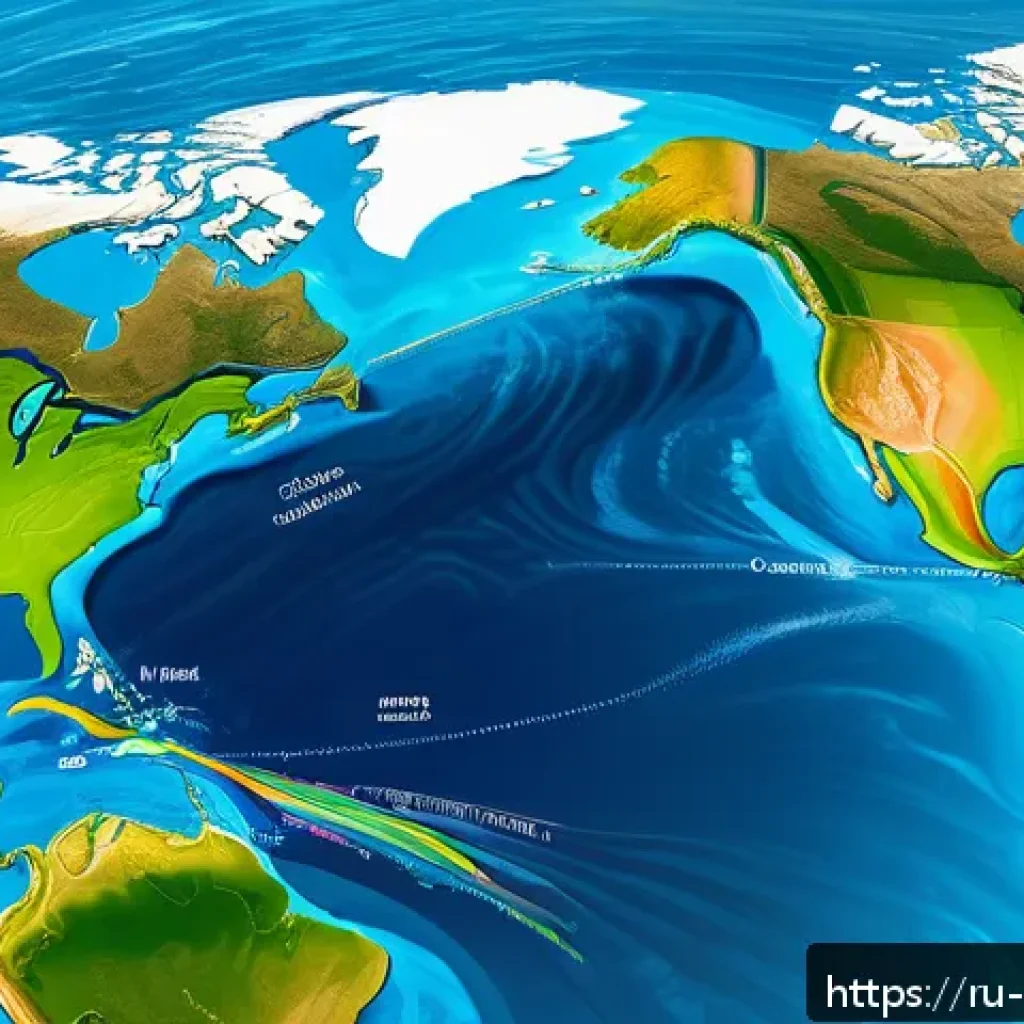 해양 물리학 실습 - A detailed scientific illustration of the Gulf Stream ocean current flowing from the equator toward ...
