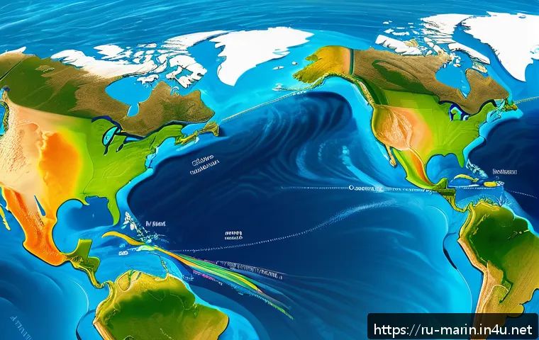 해양 물리학 실습 - A detailed scientific illustration of the Gulf Stream ocean current flowing from the equator toward ...